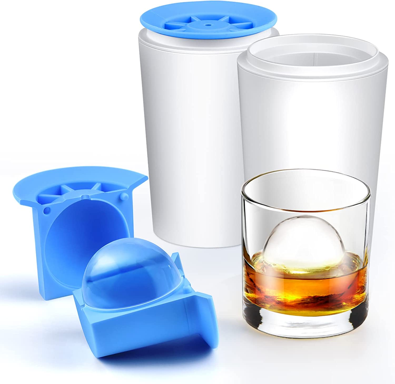 longzon Mini Round Ice Cube Tray with Lid and Bin,3 pack Silicone Ice