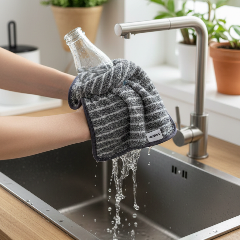 Longzon Striped Kitchen Dish Towels Set, Super Absorbent & Soft Microfiber Dish Cloths - Quick Drying, Lint-Free Cleaning Rags with Hang Loop for Kitchen, Counter, & Washing Dishes