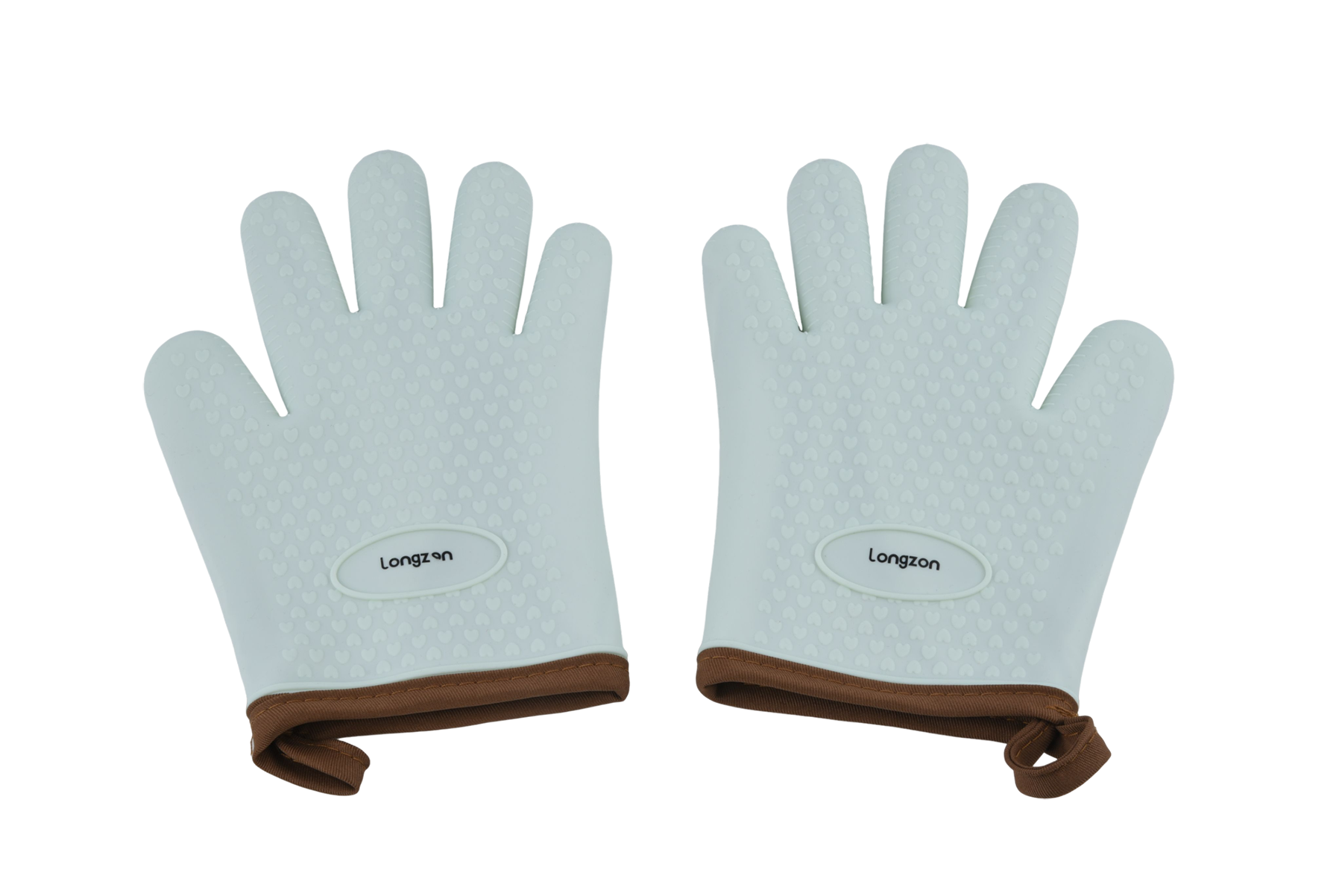 Longzon Silicone Heat Resistant Oven Gloves, Waterproof Non-Slip Grilling BBQ Mitts, Thickened Food Grade Silicone Pot Holders for Kitchen Cooking, Baking and Smoker, Easy to Clean, Mint Green