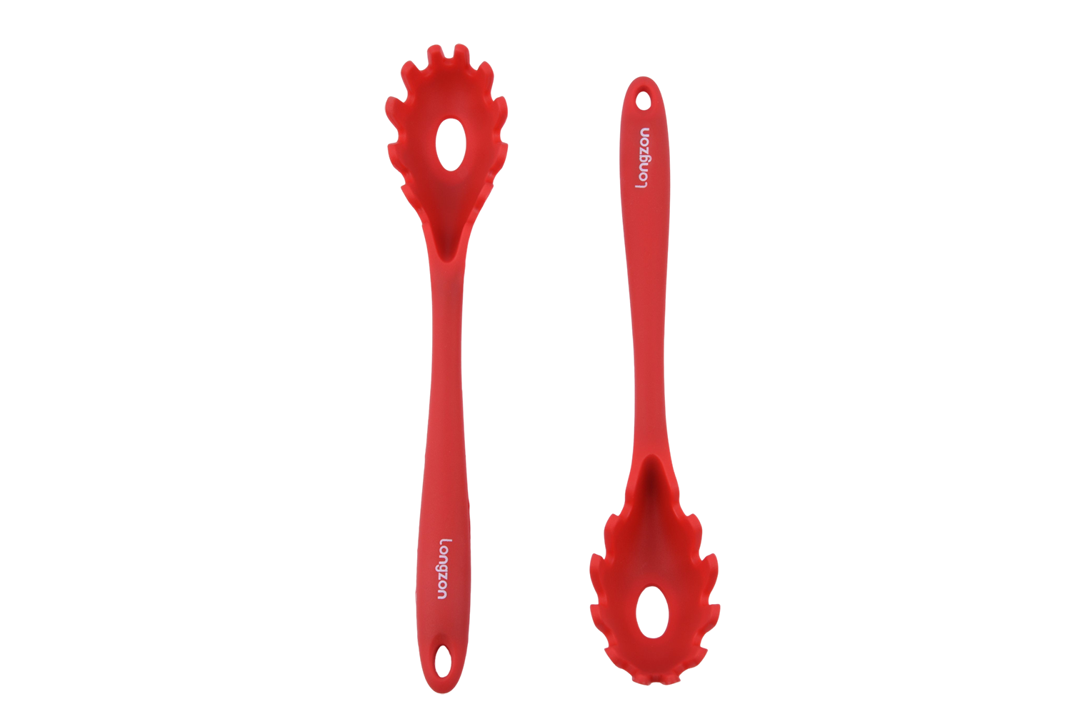 Longzon Silicone Spaghetti Server, Heat Resistant Pasta Fork Spoon with Long Handle, Non-Stick Food Grade Noodle Strainer for Kitchen Cooking and Serving, BPA-Free Kitchen Utensil, Dishwasher Safe