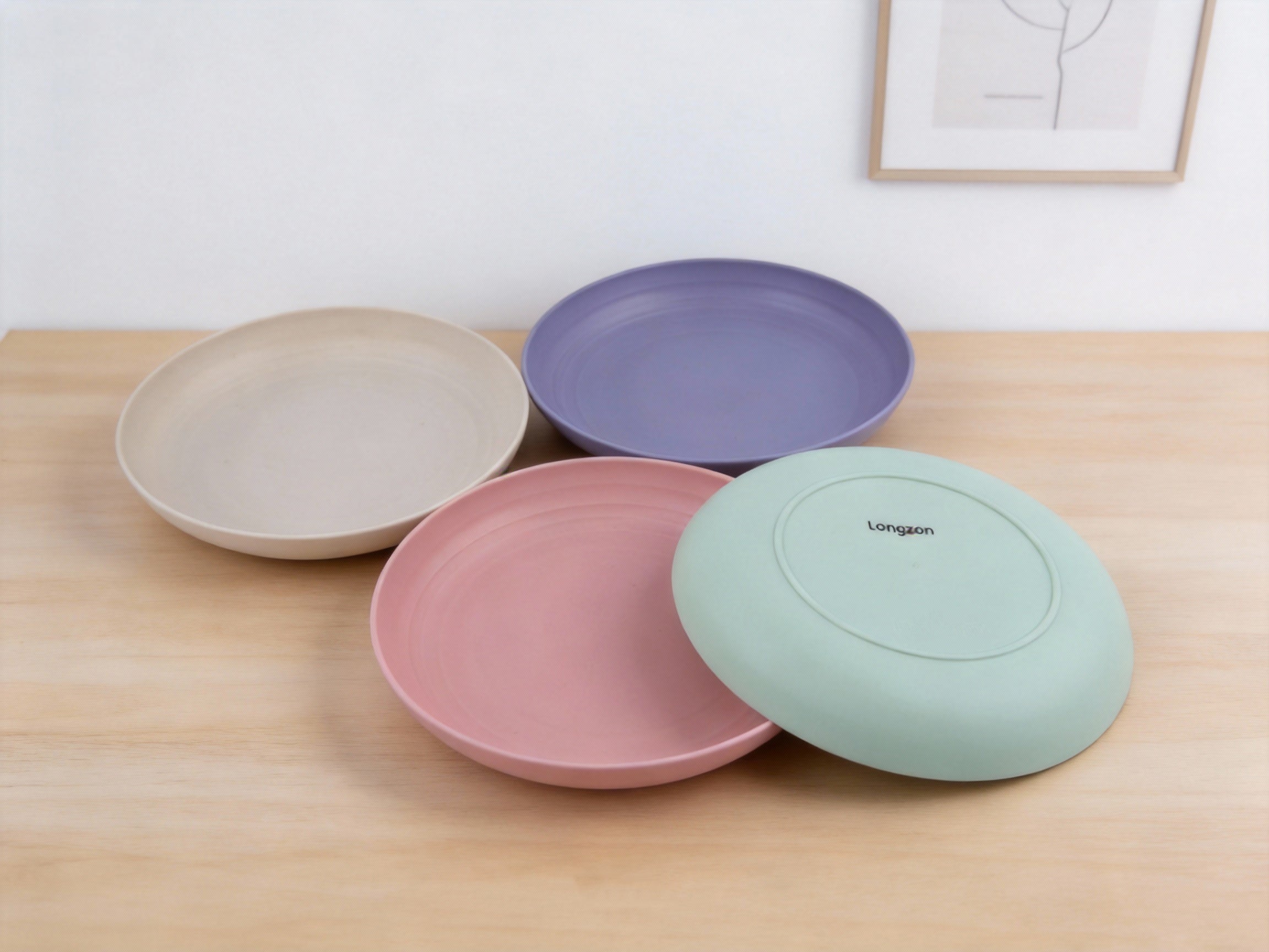 Longzon Wheat Straw Dinner Plates, Unbreakable Lightweight Plates, Eco-Friendly Non-Toxic Reusable Dishwasher & Microwave Safe Dessert Plates