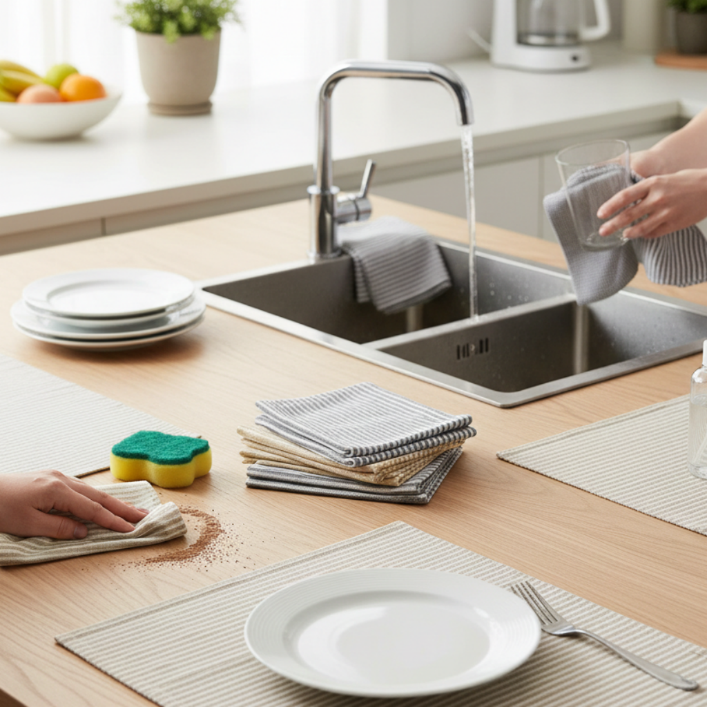 Longzon Striped Kitchen Dish Towels Set, Super Absorbent & Soft Microfiber Dish Cloths - Quick Drying, Lint-Free Cleaning Rags with Hang Loop for Kitchen, Counter, & Washing Dishes