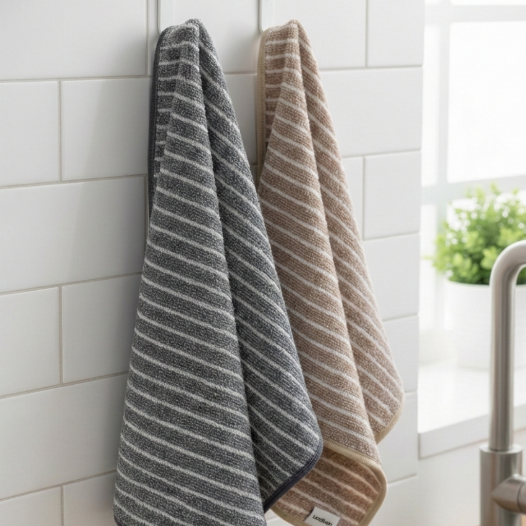 Longzon Striped Kitchen Dish Towels Set, Super Absorbent & Soft Microfiber Dish Cloths - Quick Drying, Lint-Free Cleaning Rags with Hang Loop for Kitchen, Counter, & Washing Dishes
