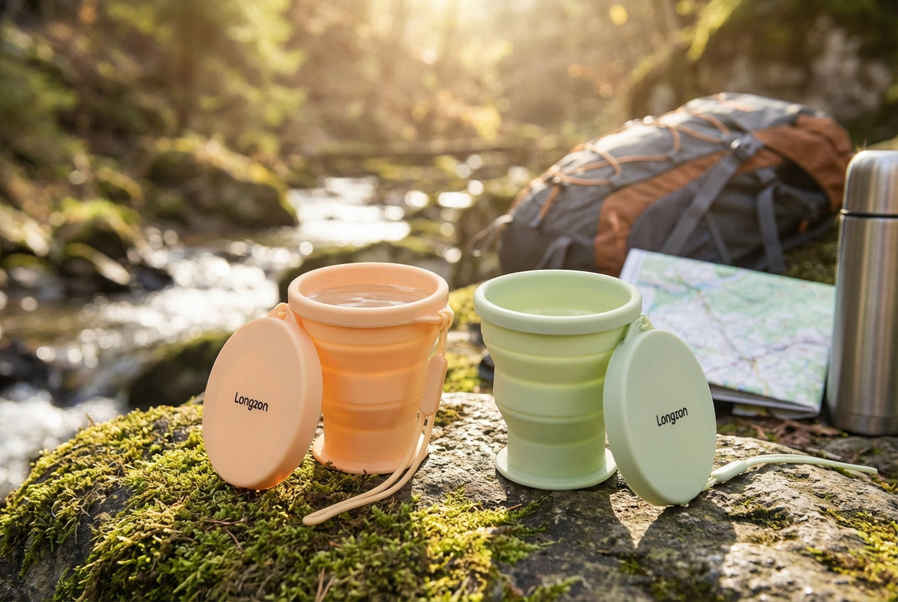 Longzon Collapsible Silicone Water Bottle,Square Folding Travel Cup with Straw,BPA-Free Leakproof Portable Sports Bottle for Hiking,Camping, Gym and Outdoors