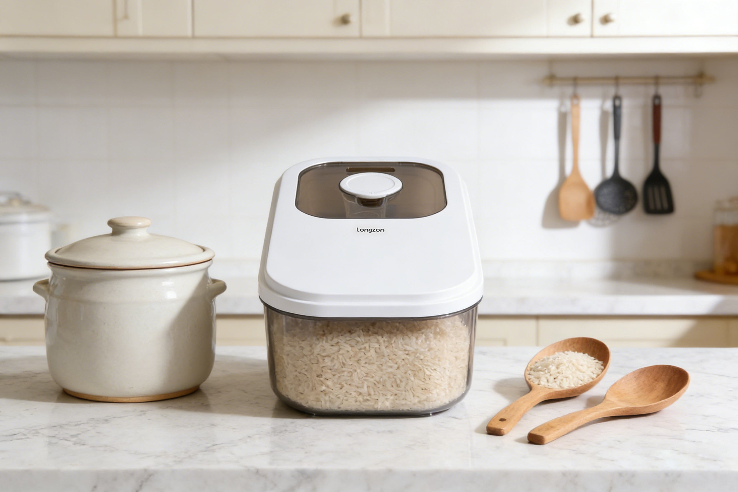 Longzon Airtight Food Storage Container with Push Button Lid,BPA-Free Clear Plastic Flour and Sugar Canister,POP Container for Kitchen Pantry Organization and Storage