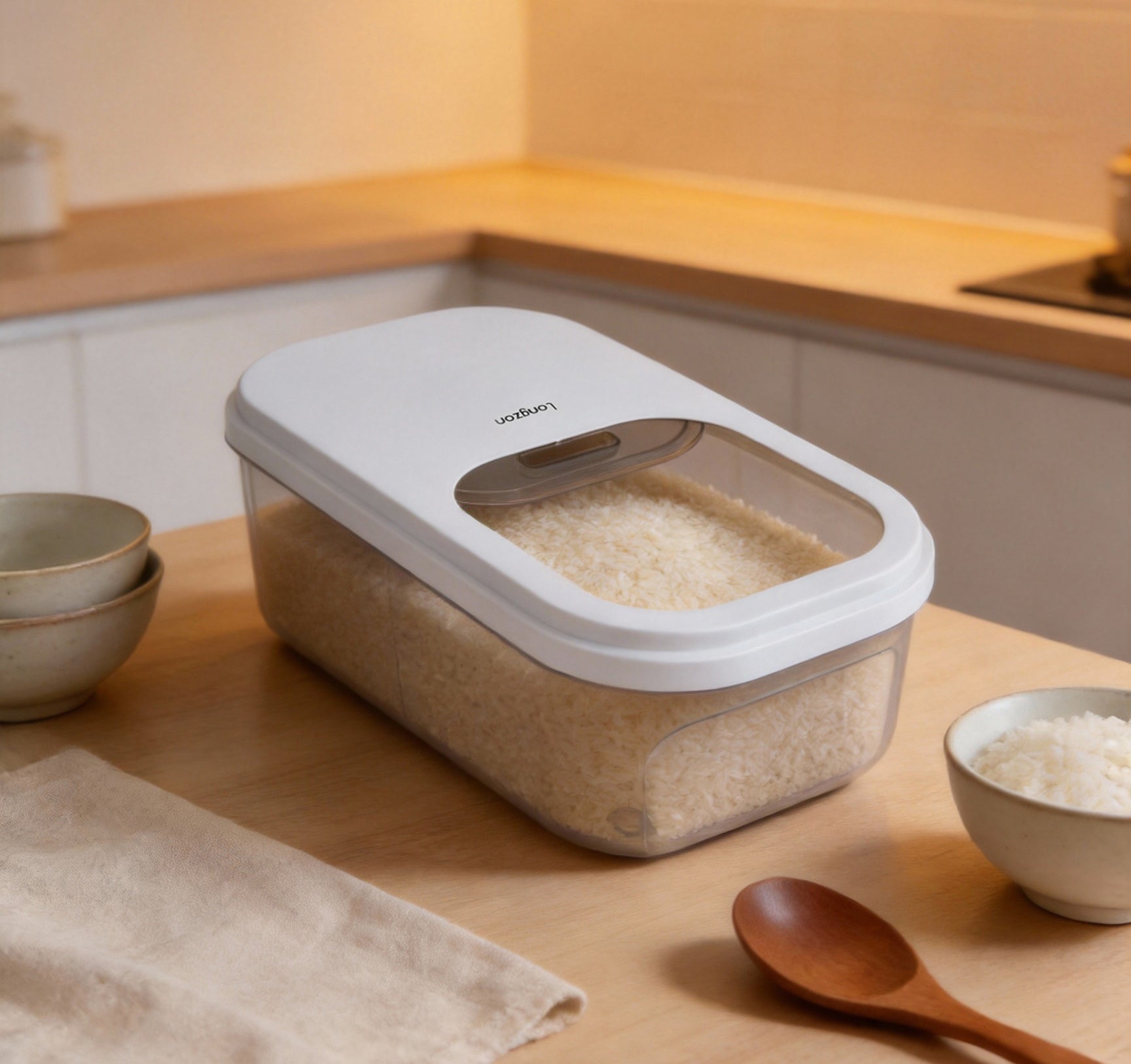 Longzon Airtight Food Storage Container with Push Button Lid,BPA-Free Clear Plastic Flour and Sugar Canister,POP Container for Kitchen Pantry Organization and Storage