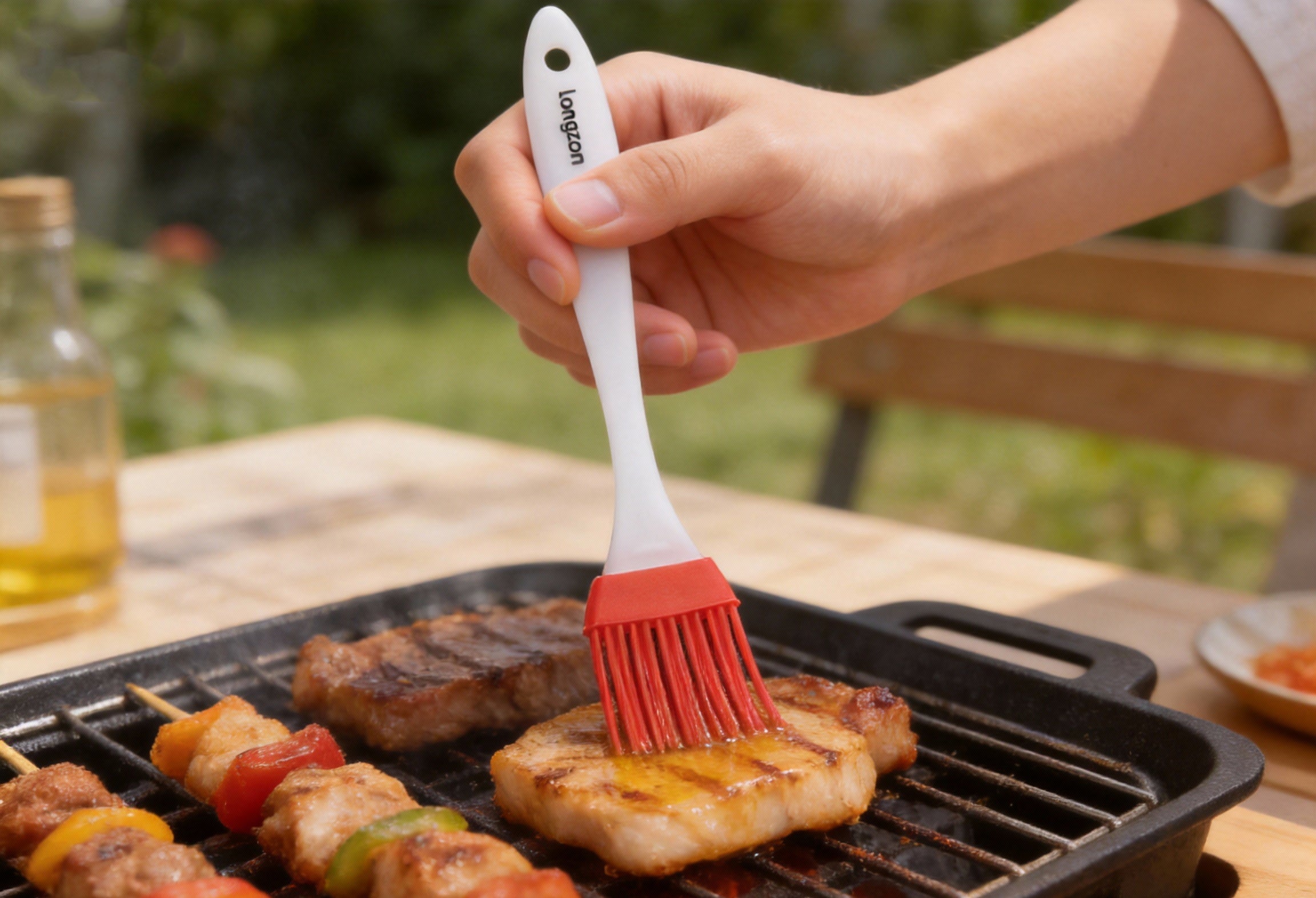 Longzon Silicone Basting Brush, Heat Resistant Pastry Brush with Ergonomic Handle, One-Piece Food Grade Oil Brush for BBQ Grilling, Baking, Cooking and Marinades, BPA-Free, Dishwasher Safe