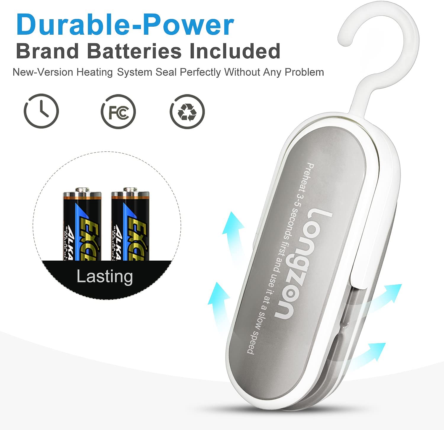 2-in-1 Bag Sealer, longzon Mini Handheld Vacuum Portable Sealer with Hook