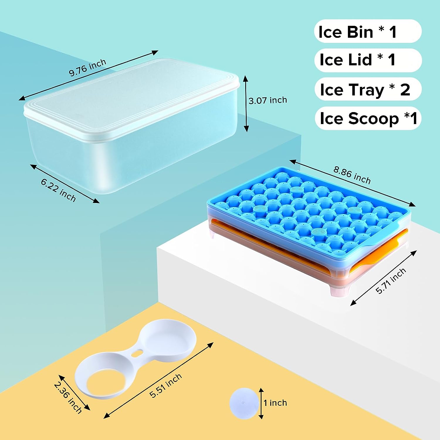 longzon Mini Round Ice Cube Tray with Lid and Bin, 2 pack Silicone Ice Cube Trays for Freezer