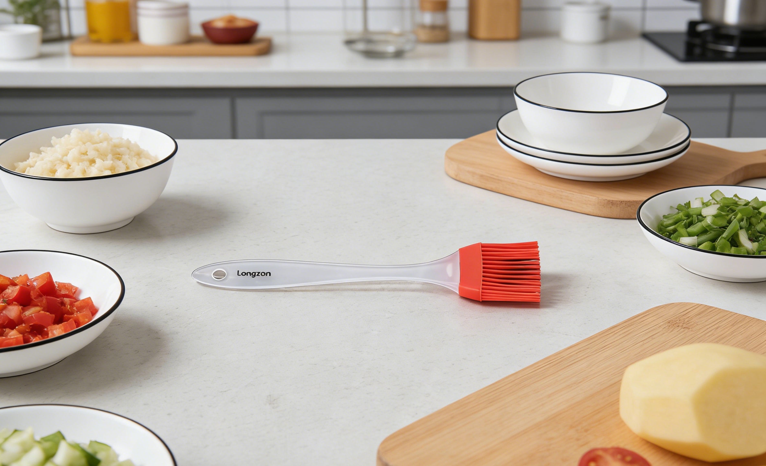 Longzon Silicone Basting Brush, Heat Resistant Pastry Brush with Ergonomic Handle, One-Piece Food Grade Oil Brush for BBQ Grilling, Baking, Cooking and Marinades, BPA-Free, Dishwasher Safe