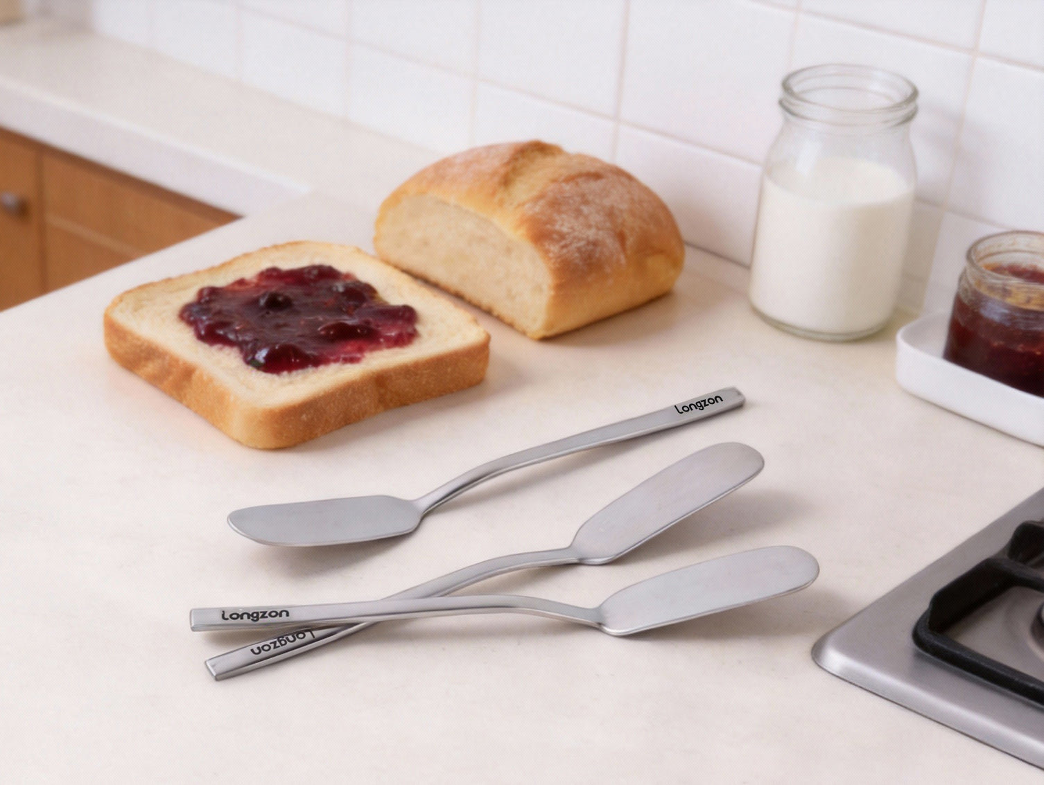 Longzon 316 Stainless Steel Butter Knife,Butter Spreader,Jam Spoon,Multi-Purpose Butter Spreader Knife for Kitchen Restaurant Party,Bread Sandwich Spreader,Dishwasher Safe