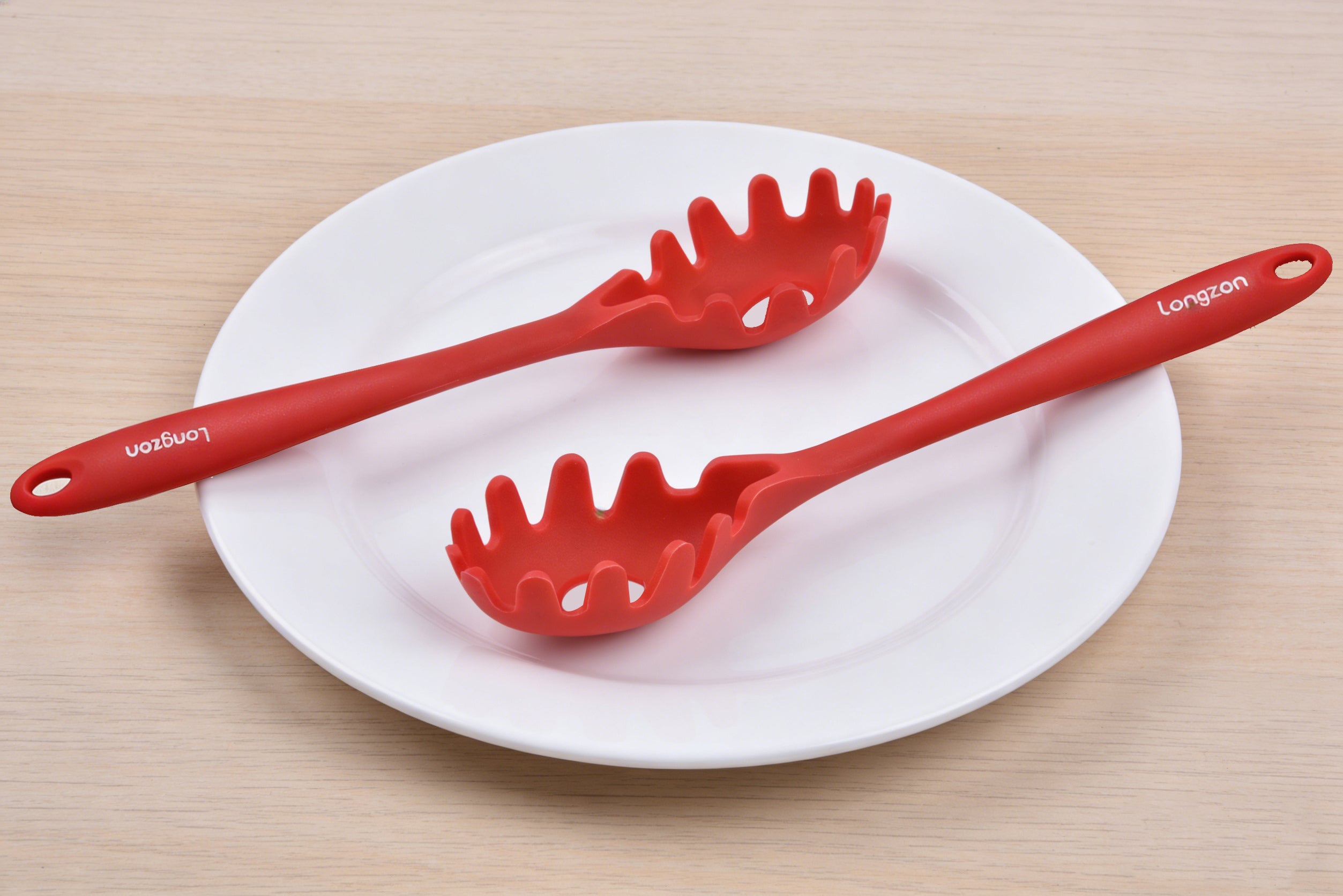 Longzon Silicone Spaghetti Server, Heat Resistant Pasta Fork Spoon with Long Handle, Non-Stick Food Grade Noodle Strainer for Kitchen Cooking and Serving, BPA-Free Kitchen Utensil, Dishwasher Safe