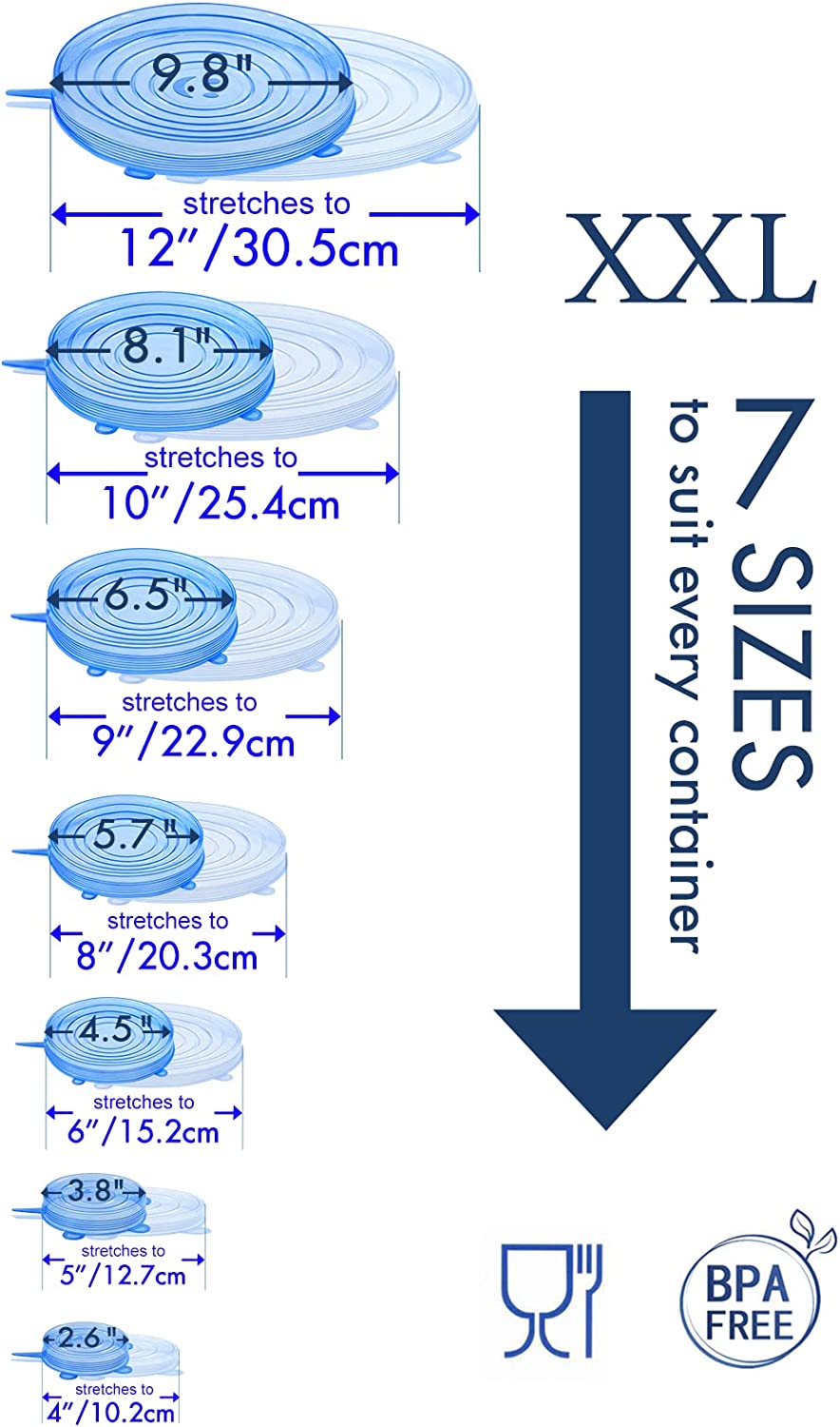 longzon Silicone Stretch Lids 14 Pack Include 2Pcs XXL Size up to 9.8'' Diameter