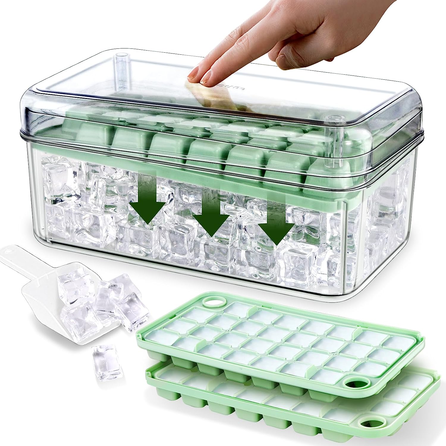 Ice Cube Tray for Freezer Safety Ice Container with Scoop and Cover USA