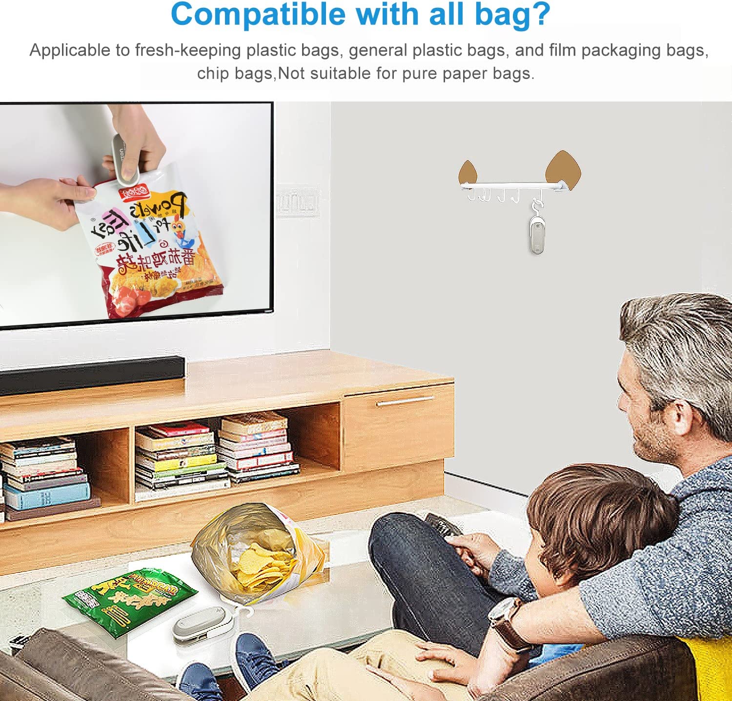 2-in-1 Bag Sealer, longzon Mini Handheld Vacuum Portable Sealer with Hook