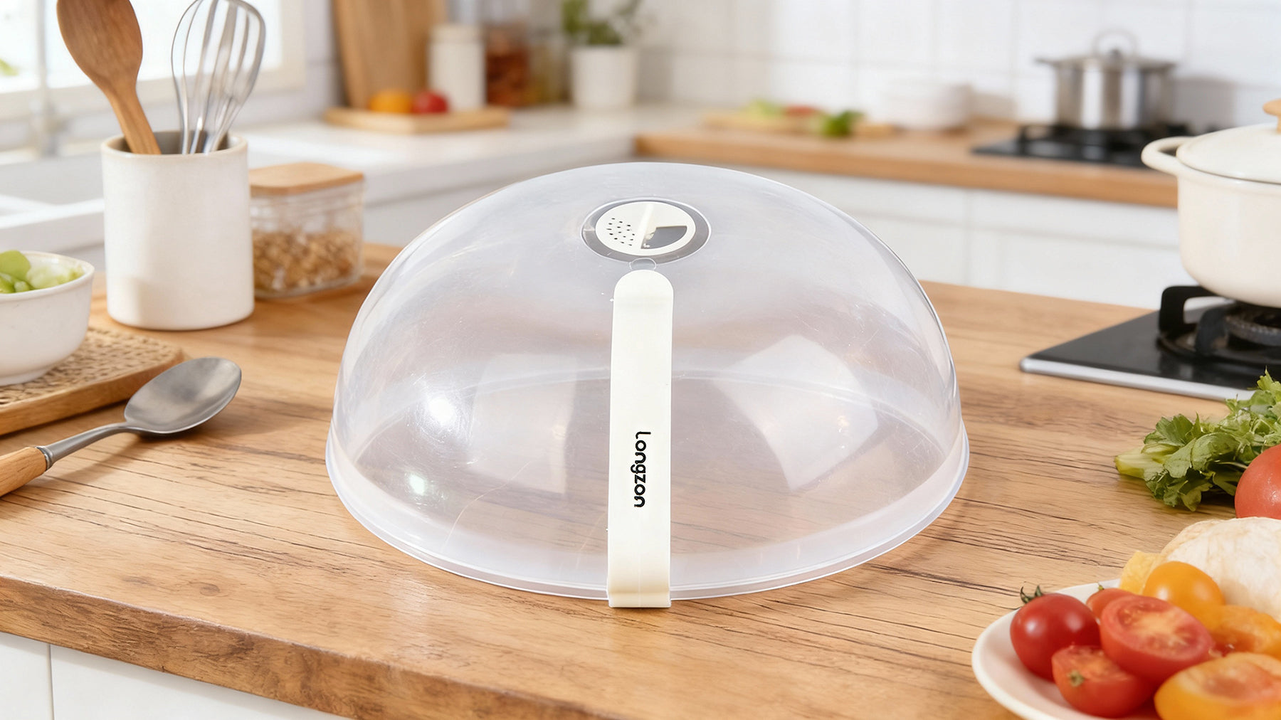 Longzon Microwave Splatter Cover for Food,High Temperature Resistant Microwave Cover with Handle,Clear Splatter Guard Lid with Adjustable Steam Vents,BPA-Free Food Grade Material