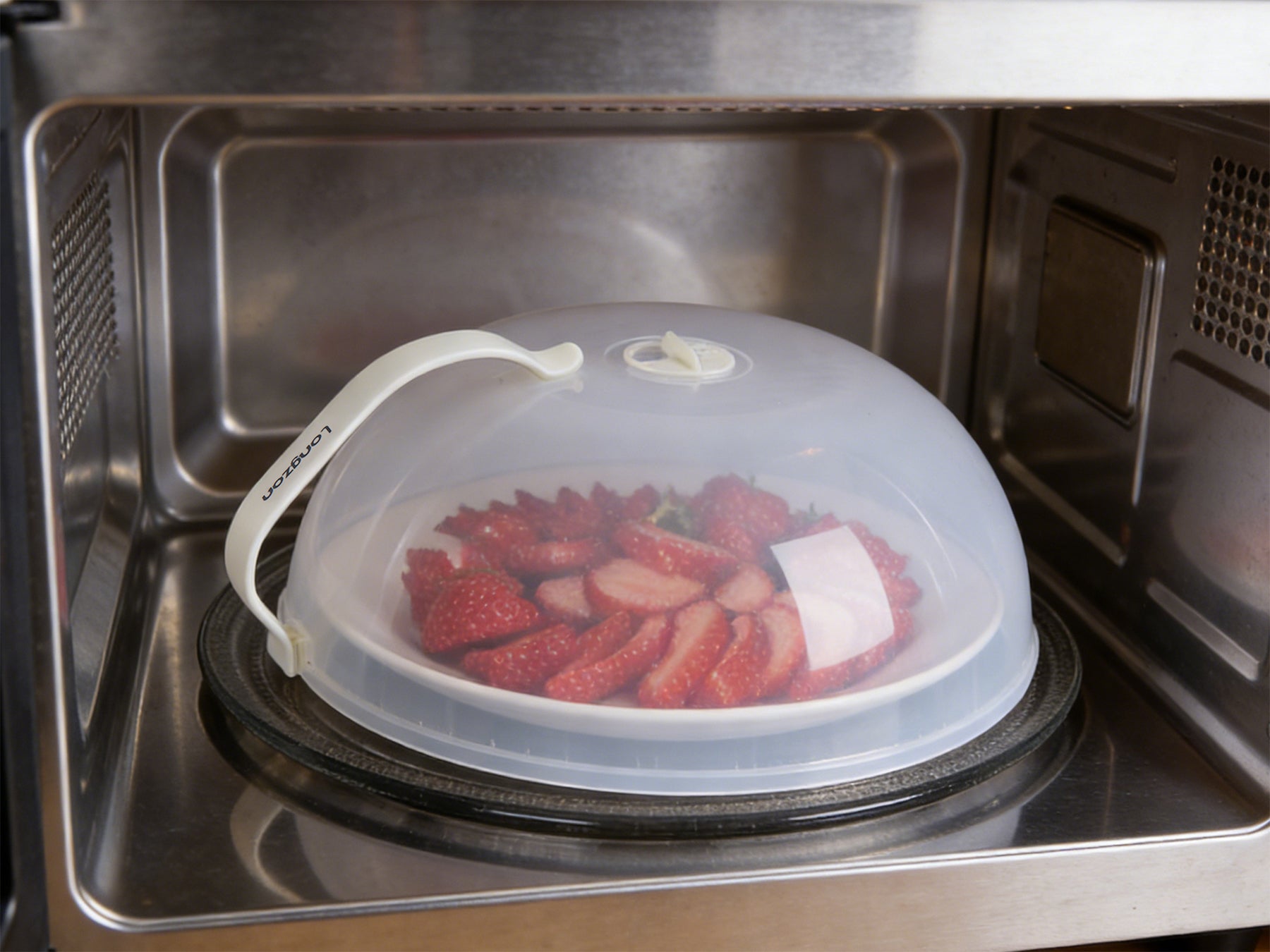 Longzon Microwave Splatter Cover for Food,High Temperature Resistant Microwave Cover with Handle,Clear Splatter Guard Lid with Adjustable Steam Vents,BPA-Free Food Grade Material