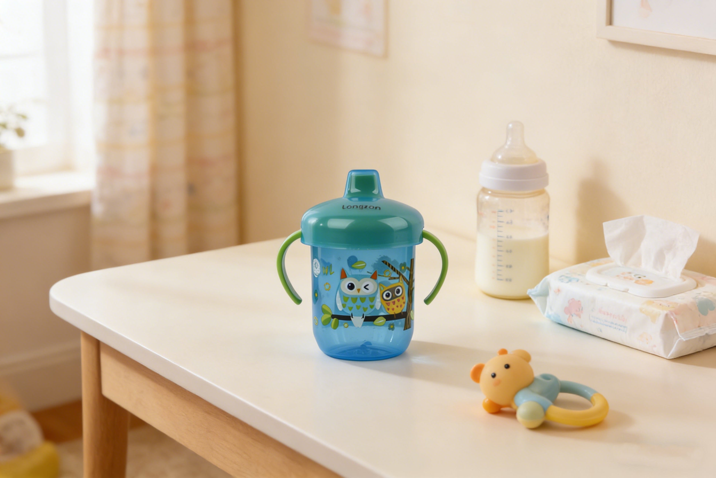 Longzon Sippy Cup for Toddlers, Leak-Proof Baby Training Cup with Lip-Activated Valve, Food Grade BPA-Free Spill Proof Miracle Cup for Kids Learning to Drink