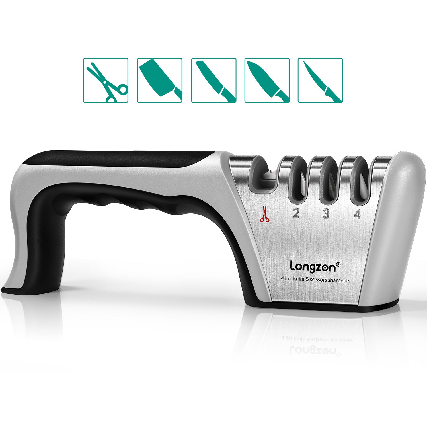 4-in-1 longzon [4 stage] Knife Sharpener with a Pair of Cut-Resistant