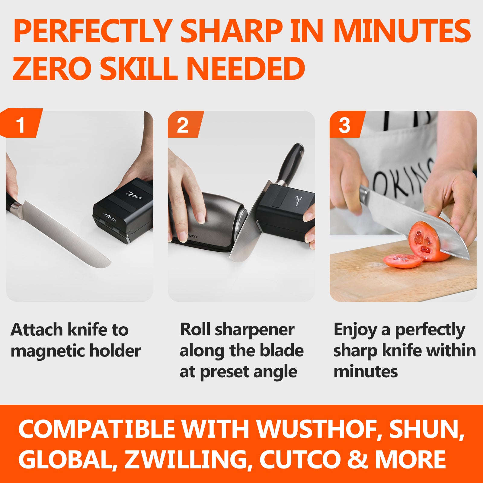 Longzon ZForge - First Electric Rolling Knife Sharpener with Adjustable 10-25° Angles