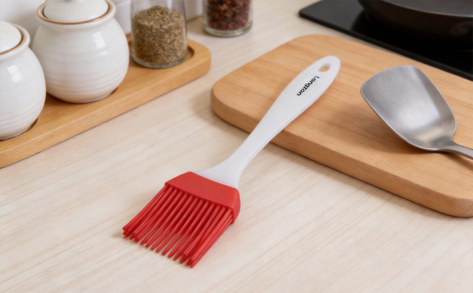 Longzon Silicone Basting Brush, Heat Resistant Pastry Brush with Ergonomic Handle, One-Piece Food Grade Oil Brush for BBQ Grilling, Baking, Cooking and Marinades, BPA-Free, Dishwasher Safe