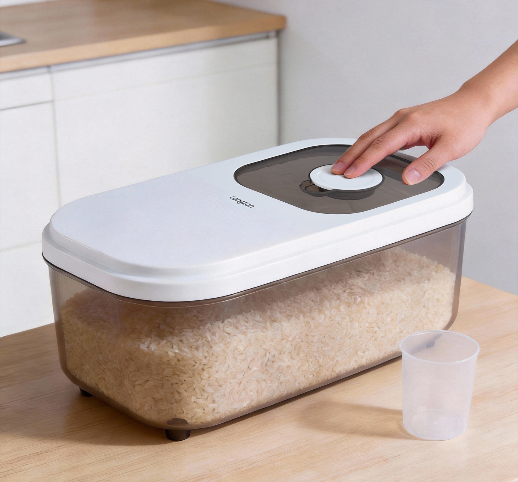 Longzon Airtight Food Storage Container with Push Button Lid,BPA-Free Clear Plastic Flour and Sugar Canister,POP Container for Kitchen Pantry Organization and Storage