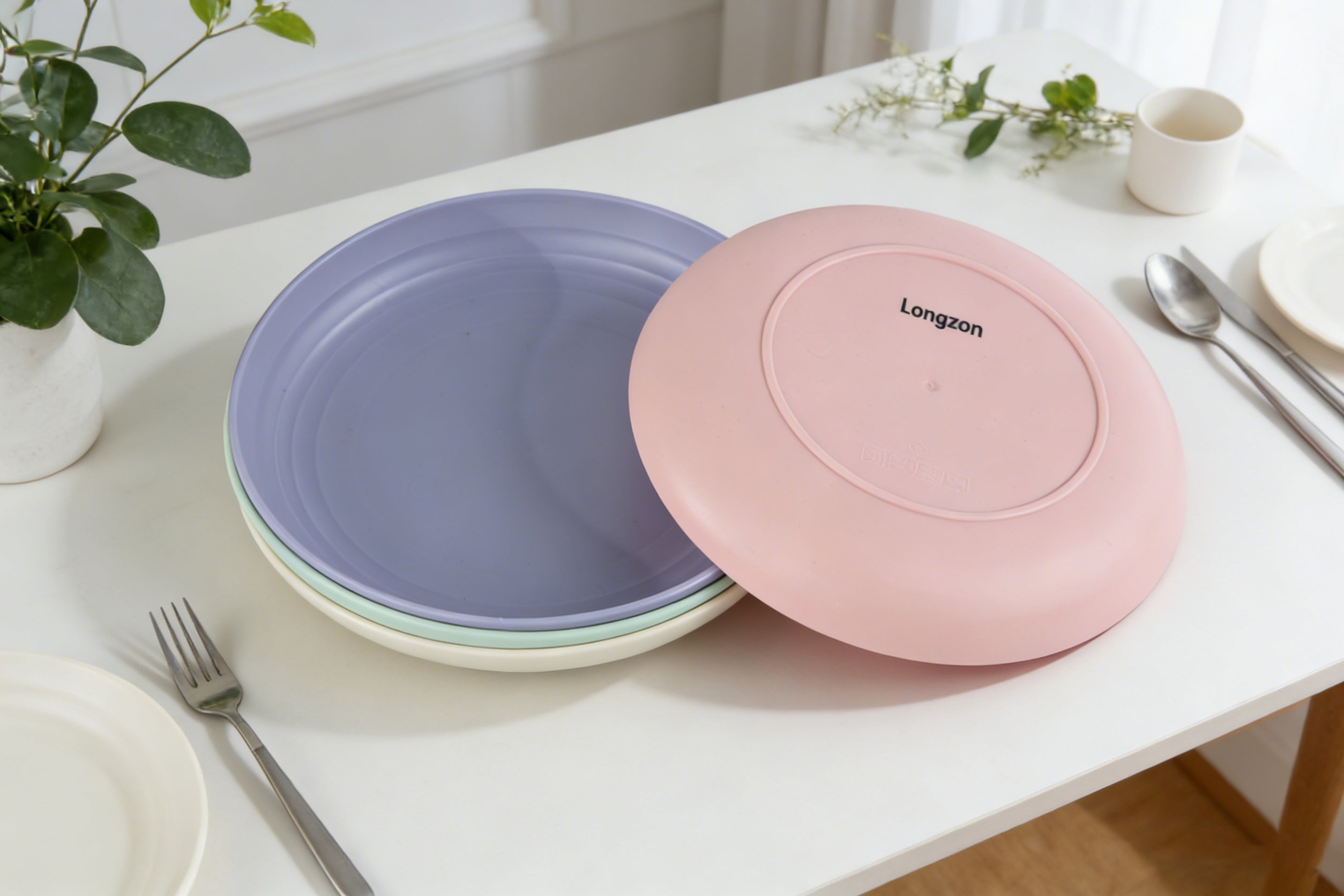 Longzon Wheat Straw Dinner Plates, Unbreakable Lightweight Plates, Eco-Friendly Non-Toxic Reusable Dishwasher & Microwave Safe Dessert Plates