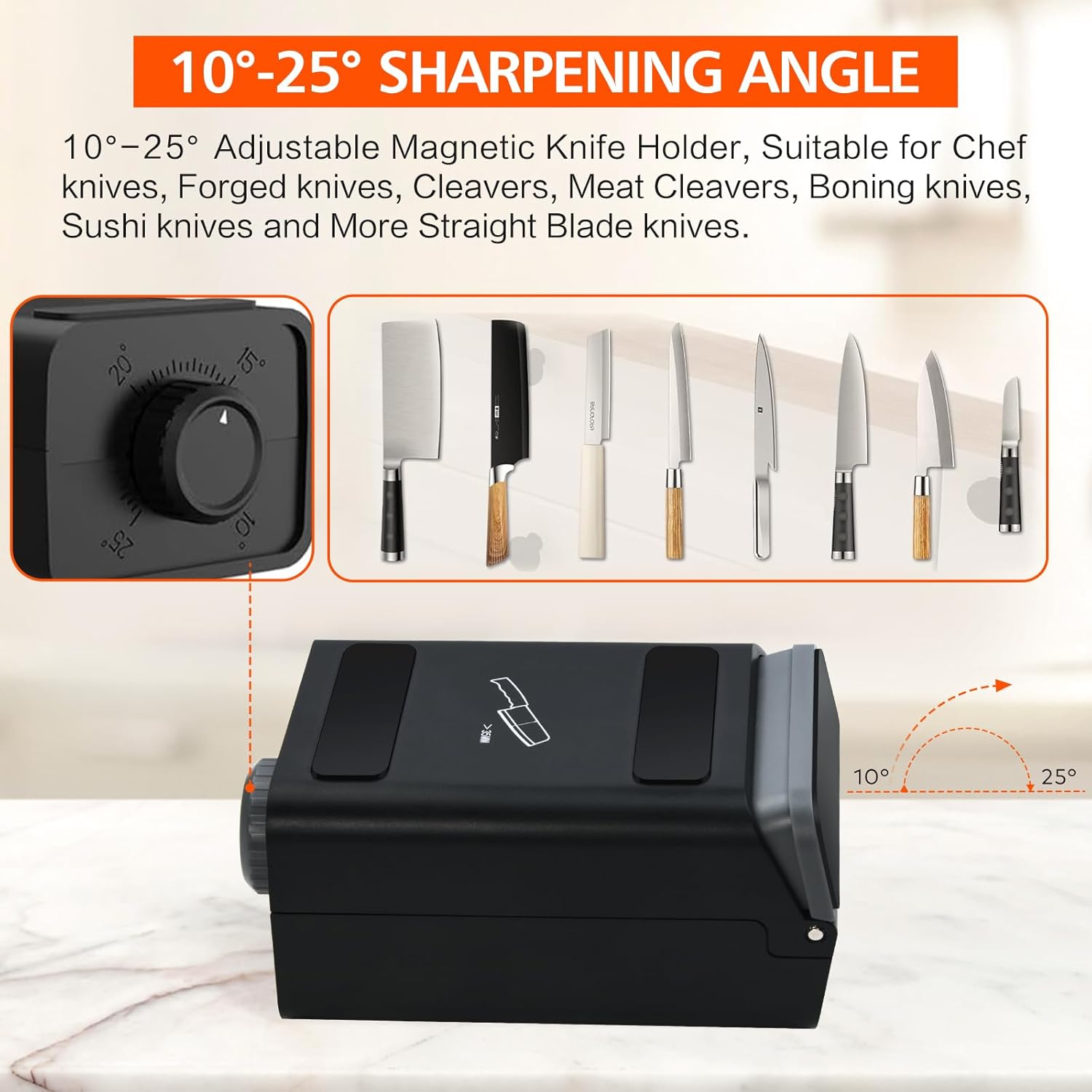 4-Stage Electric Rolling Knife Sharpener -Tool-Made Easy, Professional Kitchen Knife Sharpener, Offer 10°-25° Magnetic Angles Knife Sharpening with Diamonds Suitable for All Kitchen Knife Sets