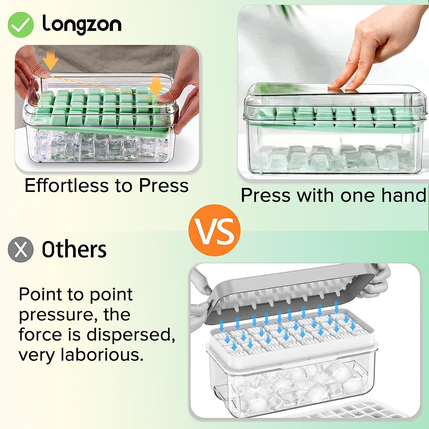 longzon Ice Cube Tray with Lid and Bin