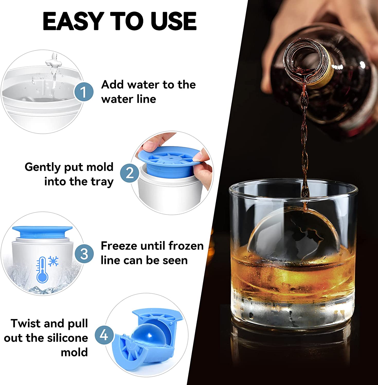 longzon Mini Round Ice Cube Tray with Lid and Bin, 2 pack Silicone Ice