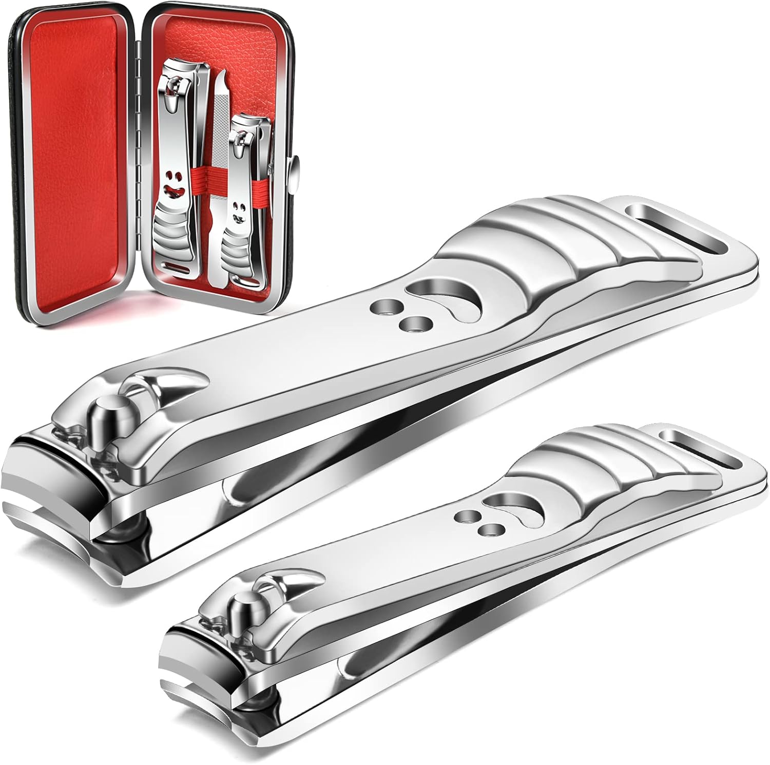 longzon 2 Pack Nail Clippers with Case, Ultra Sharp Stainless Steel Nail Cutters for Fingernails and Toenails, Sturdy Nail Clipper Kit with Ergonomic Lever for Men, Women & Seniors