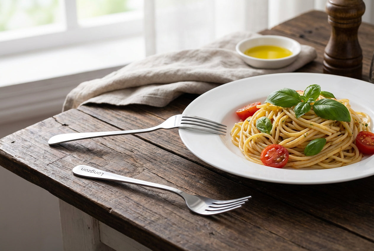 Longzon Stainless Steel Silverware Set, Modern Flatware Set Including Spoons and Forks, Mirror Polished Cutlery for Home Kitchen and Restaurant, Dishwasher Safe