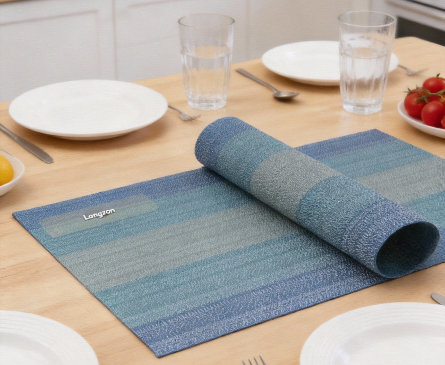 Longzon Heat Resistant Placemats for Dining Table, Non-Slip Washable Table Mats, Durable Crossweave Woven Vinyl Placemats for Kitchen, Indoor and Outdoor Use, Easy to Clean