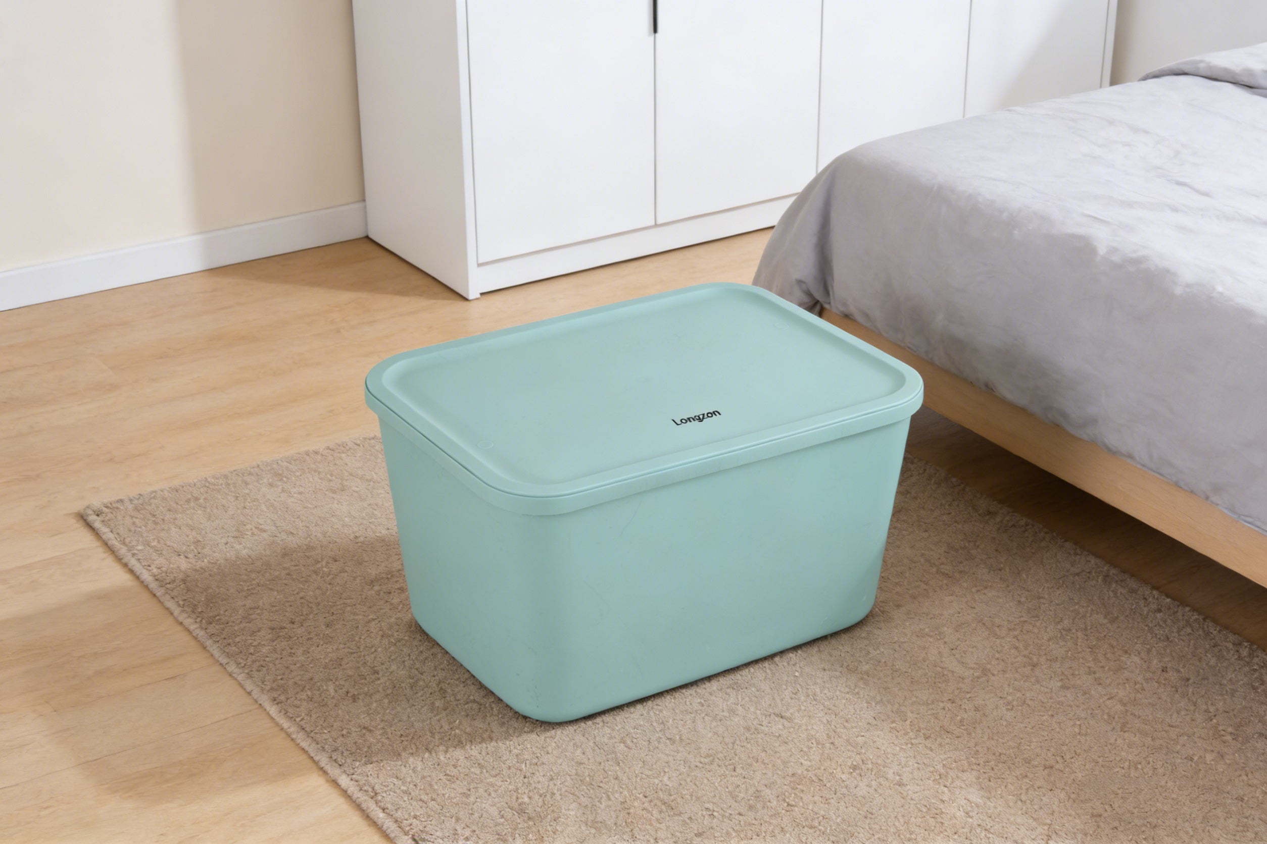 Longzon Stackable Home Storage Bins with Lids, Plastic Organizing Baskets with Handles, Cream White Storage Boxes for Closet, Shelves, Bathroom, Kitchen Pantry and Toy Organization