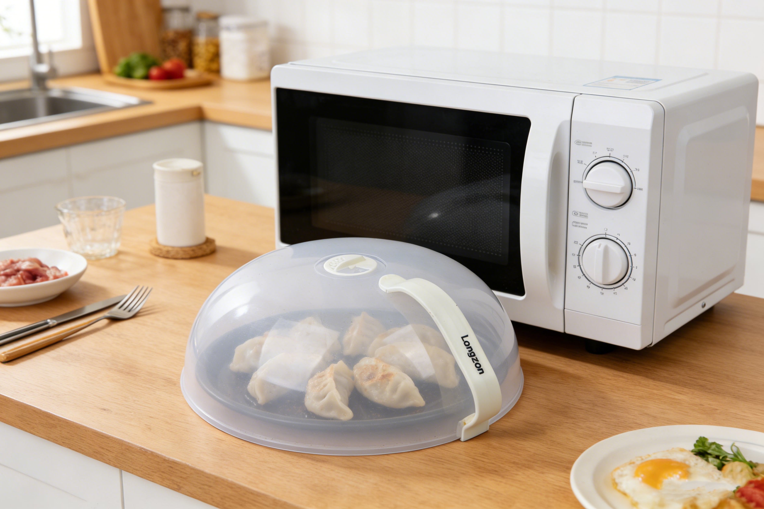 Longzon Microwave Splatter Cover for Food,High Temperature Resistant Microwave Cover with Handle,Clear Splatter Guard Lid with Adjustable Steam Vents,BPA-Free Food Grade Material