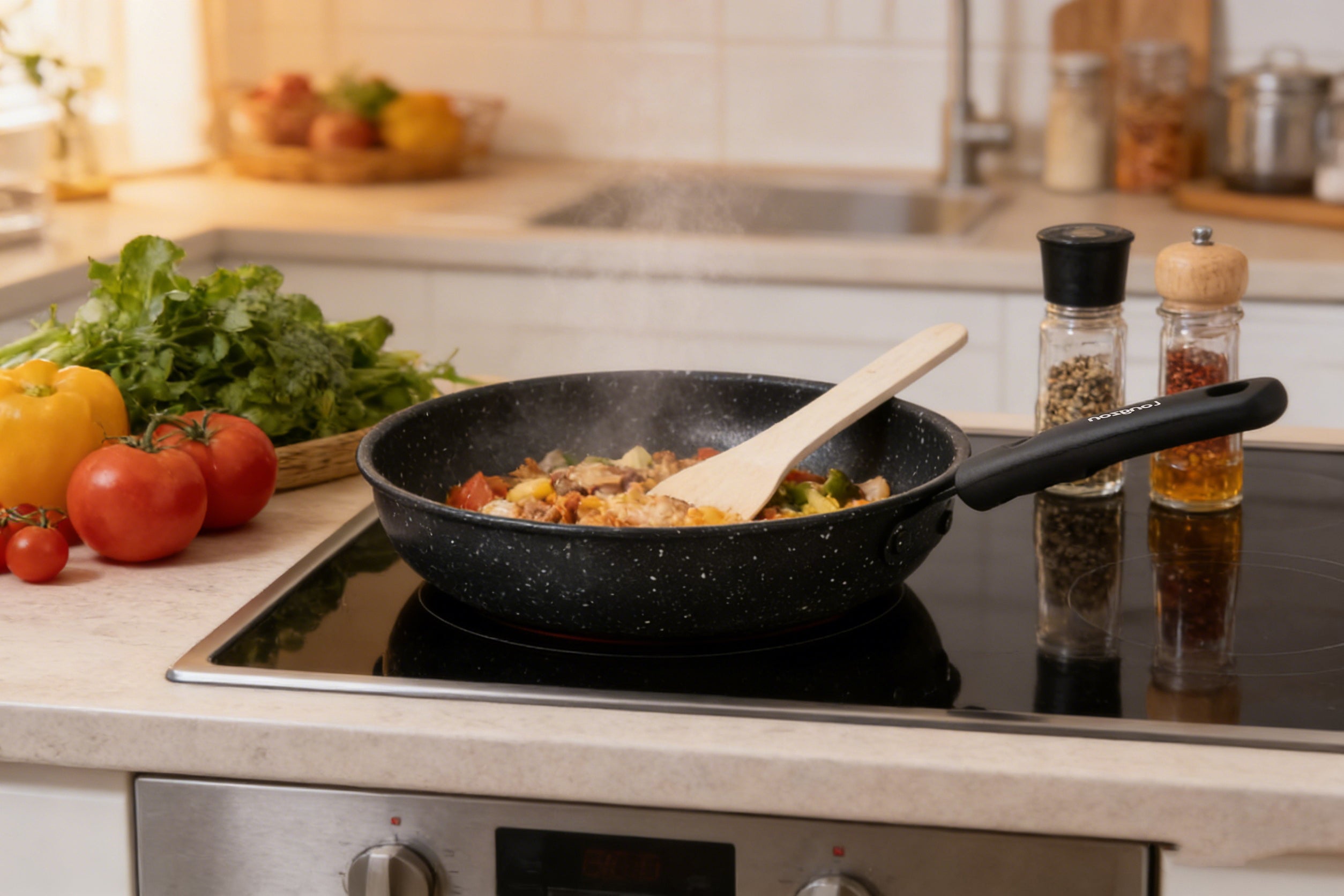 Longzon Stainless Steel Frying Pan, Professional Grade Skillet with Ergonomic Handle,Thickened Tri-Ply Base Cooking Pan for All Stovetops including Induction,Oven Safe Kitchenware