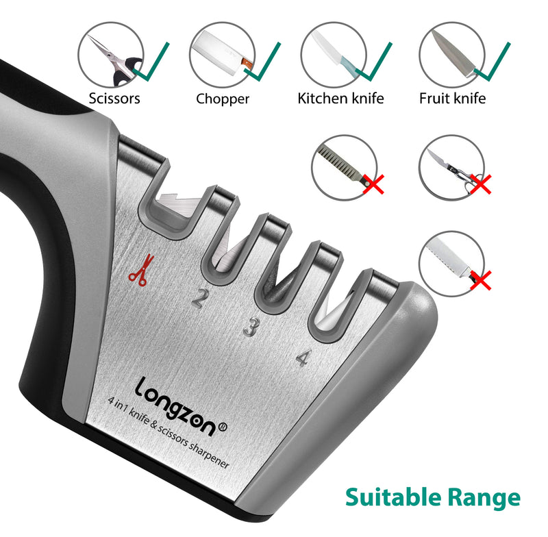 4in1 longzon [4 stage] Knife Sharpener with a Pair of CutResistant